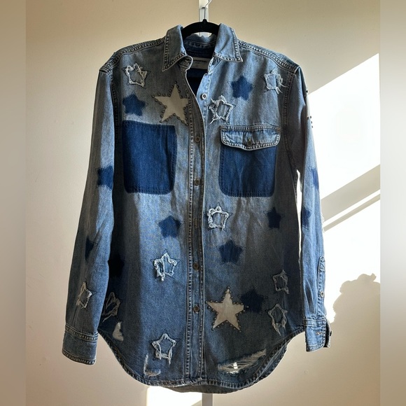NWT Free People One Teaspoon Everyday Denim Classic Star Shirt XS Johnny Blue - Picture 5 of 10